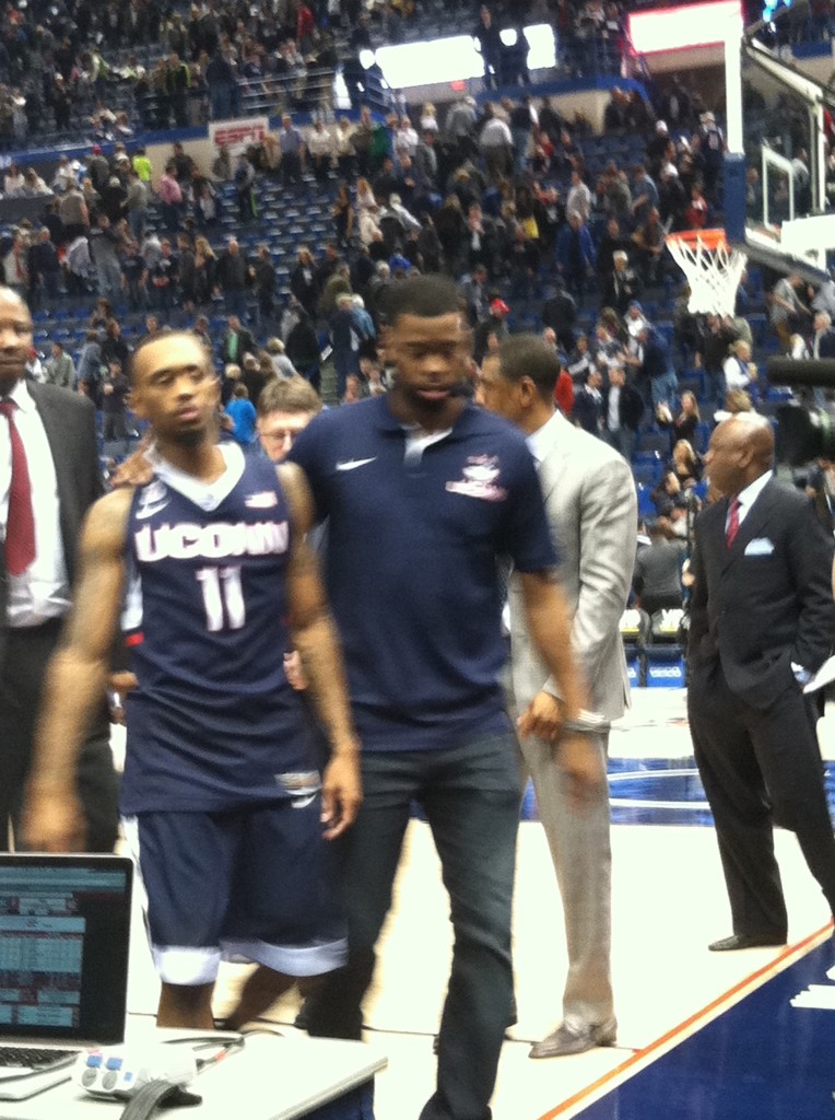 Ryan Boatright leaving the XL Center floor on Sunday. Turns out it was his last time in a UConn uniform (Ken Davis photo)